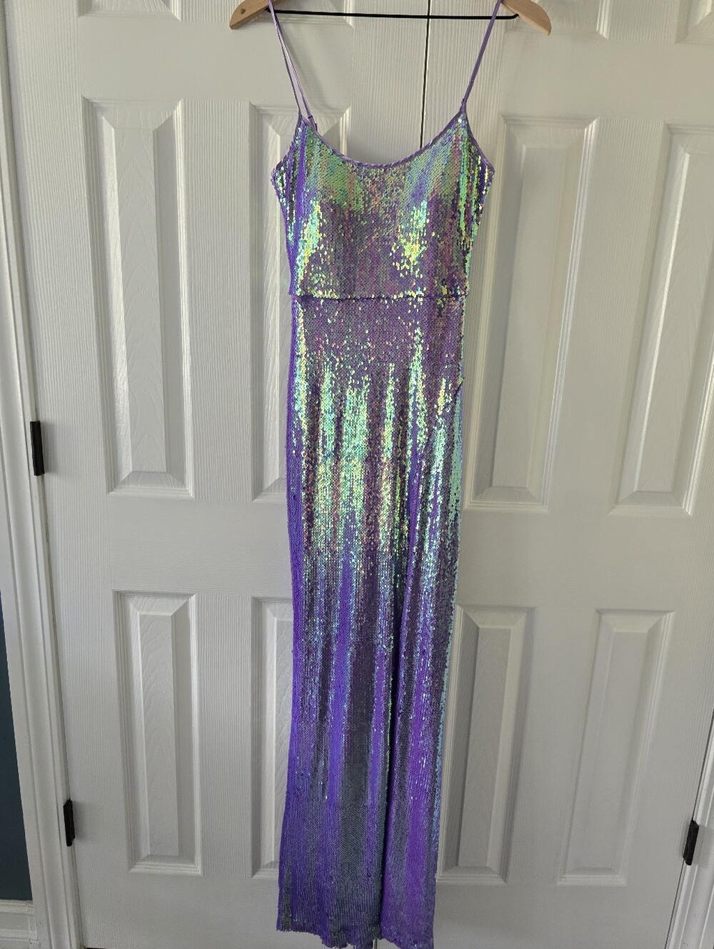 Iridescent Purple Sequin Slip Dress - Women's Glam Maxi